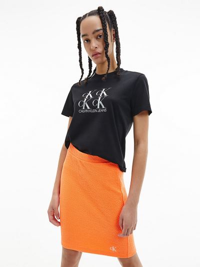 Calvin Klein Ruhák HU998169 | Calvin Klein Organic Cotton Metallic Logo Női Póló Fekete